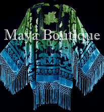 Art to Wear Devore Velvet Kimono Jacket Hand Dyed Green Turquoise Maya Matazaro