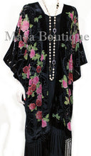 Tea Roses Caftan Kimono Burnout Velvet Black Red & Pink Usa Made Maya Matazaro