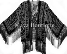 Flapper Fringe Jacket Kimono Black Rayon Blend Burnout Velvet Short Maya Jacket