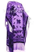 Purple Silk Burnout Velvet Caftan Dress Duster Fringe Kimono Maya Matazaro USA