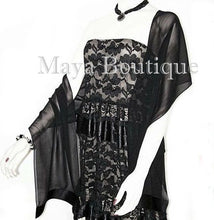 Black Chiffon Silk Scarf Wrap Sash Satin Border Maya Matazaro