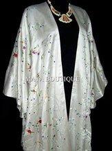 White Embroidered Silk Kimono Caftan Duster Coat Plus Size Maya Matazaro