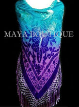 Purple Aqua Hand Dyed Poncho Shawl Top Silk Velvet Wearable Art Maya Matazaro