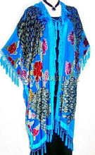 Kimono Opera Coat Beaded Burnout Velvet Peacock & Rose Turquoise Maya Matazaro