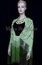 Silk Embroidered Flamenco Piano Shawl Wrap Mint Green Hand Dyed Maya Matazaro