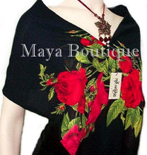 Scarf Red Gypsy Roses Georgette with Fringes Maya Matazaro USA Made