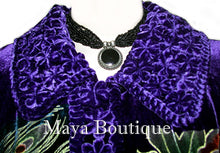 Opera Coat Duster Silk Velvet Purple Braded Collar Wearable Art 2X / 3X Maya