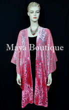 Maya Matazaro Coral Ombre Camellia Burnout Velvet Caftan Kimono Jacket Hand Dyed