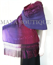 Embroidered Silk Wrap Shawl Scarf Hand Dyed Magenta Purple Maya Matazaro