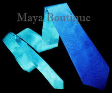 Matching Silk Neck Tie & Scarf Hand Dyed Blue Turquoise Ombre Maya Matazaro
