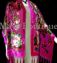 Fuschia Wrap Scarf Shawl Silk Burnout Velvet English Rose Beaded Maya Matazaro