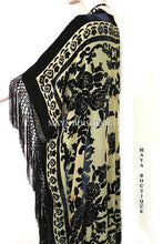 Caftan Duster Fringe Jacket Kimono Black & Beige Silk Burnout Velvet Maya