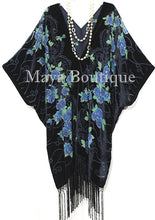 Tea Roses Caftan Kimono Burnout Velvet Black Blue Usa Made Maya Matazaro