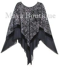 Maya Matazaro Layered Poncho Top Animal Print Burnout Velvet & Chiffon USA Made