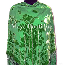 Silk Burnout Velvet Piano Shawl Wrap Hand Dyed Apple Green Maya Boutique