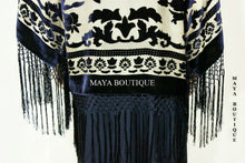 Maya Matazaro Fringe Jacket Kimono Bolero Silk Burnout Velvet Beige & Black