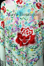 Flamenco Embroidered Silk Piano Shawl Wrap White Flower & Birds Multicolors 90"
