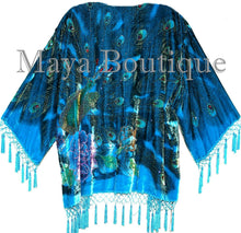 Silk Velvet Jacket Kimono Short Beaded Peacock Turquoise Maya Jacket