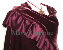 Burgundy Reversible Silk Velvet Cape Capelet Shawl Wrap W Ruffles Maya Matazaro