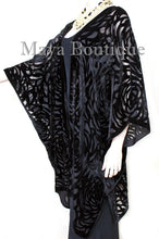 Black Camellia Burnout Velvet Caftan Kimono Duster Jacket Maya Matazaro USA Made