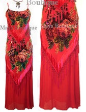 Dress Gown Red Silk Burnout Velvet Beaded Victorian Roses Maya Matazaro S