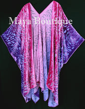 Pink Purple Camellia Burnout Velvet Caftan Kimono Duster Hand Dyed Maya Matazaro