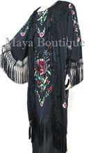 Dress Gown Silk Embroidered Flapper Style Black Multi Maya Matazaro M