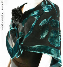 Silk Burnout Velvet Poncho Kimono Top Turquoise & Black No Fringe Maya Matazaro