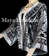 Maya Matazaro Silver Gray Jacket Kimono Burnout Velvet Short No Fringe