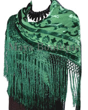 Emerald Green Piano Shawl Wrap Fringed Scarf Silk Burnout Velvet Maya Matazaro