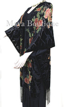 Tea Roses Caftan Kimono Burnout Velvet Black Orange Usa Made Maya Matazaro