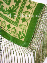 Green & Gold Fringe Jacket Kimono Silk Burnout Velvet Short Maya Matazaro