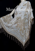 Beige Piano Shawl Scarf Wrap All Beaded Silk Burnout Velvet Maya Matazaro