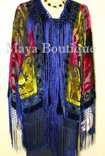 Tye Dye Blue Multi Short Fringe Jacket Kimono Silk Burnout Velvet Maya Matazaro