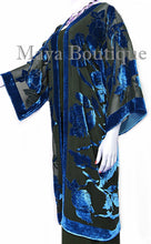 Blue Long Kimono Jacket Silk Burnout Velvet No Fringe Maya Matazaro