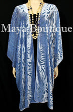Maya Matazaro Serenity Blue Camellia Burnout Velvet Caftan Kimono Jacket USA