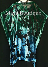 Caftan Dress Kimono Silk Burnout Velvet MAYA Dyed Stained Glass Blue & Greens