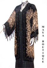 Fringe Jacket Kimono Silk Burnout Velvet Beaded Spider Black Beige Maya Matazaro