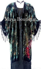Silk Velvet KIMONO Opera Coat Duster Beaded Black Multi Peacock Maya Boutique