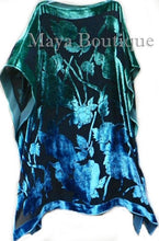 Caftan Dress Kimono Silk Burnout Velvet MAYA Dyed Stained Glass Blue & Greens