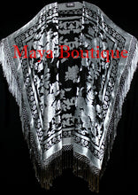 Silver Gray Caftan Duster Fringe Jacket Kimono Burnout Velvet Maya Matazaro