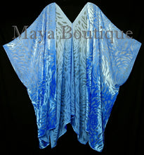 Maya Matazaro Blue Ombre Camellia Burnout Velvet Caftan Kimono Jacket Hand Dyed