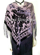 Eggplant Piano Shawl Scarf Burnout Velvet Square With Fringes Maya Matazaro
