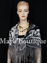 Piano Shawl Scarf Silver Gray Burnout Velvet Square With Fringes Maya Matazaro