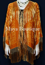 Orange Kimono Silk Burnout Velvet Fringe Jacket Short Maya Matazaro