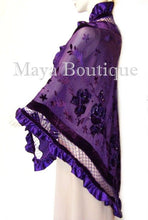 Purple Shawl Scarf Wrap Silk Burnout Velvet Bead Triangle Ruffles Maya Matazaro