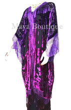 Violet Fuchsia Kimono Caftan Fringe Jacket Silk Burnout Velvet Hand Dyed Maya
