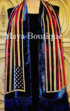 American USA Flag Silk Burnout Velvet Scarf Wrap With Fringes Maya Matazaro