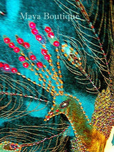 Beaded Peacock Silk Velvet Jacket Duster Kimono Coat Turquoise Maya Matazaro