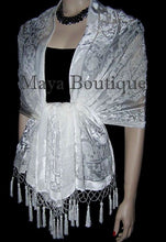 Silk Shawl Wrap Scarf Burnout Velvet Beaded Oblong IVORY Medalion Maya Matazaro